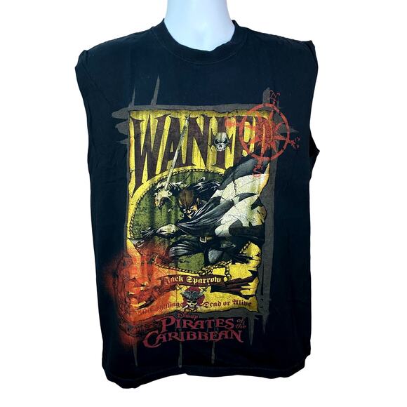 Pirates of the Caribbean Sleeveless T-Shirt Men’s L Black Jack Sparrow Disney - Picture 1 of 8